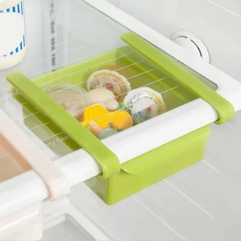 Slide Kitchen Fridge Freezer Space Saver Organizer Storage Rack Shelf Holder Kitchen Refrigerator Storage Box Food Container Qme
