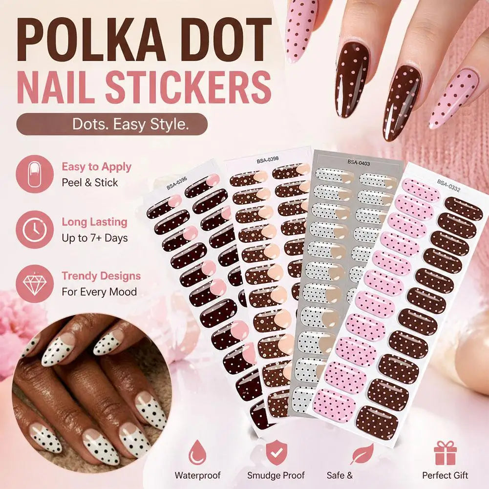 Semi Cured Gel Nail Strips Red Polka Dots Wraps Women UV Light Qme