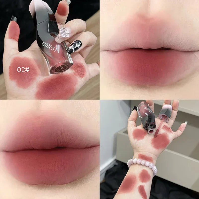 QIBEST 4 Colors Matte Velvet Lip Gloss Red Brown Lip Glaze Lasting Waterproof Orange Color Liquid Lipstick Natural Makeup Beauty Qme 02