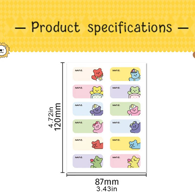 Cartoon Name Labels, Adhesive Name Stickers for Kids. Suitable for kindergarten supplies, water cups and books.Cartoon Name Labe Qme