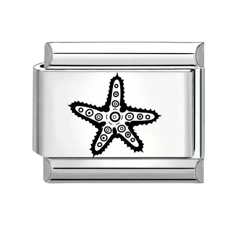 2026 Design Jellyfish Shell Pearl Turtle Laser Engraving Italian Charm Links Stainless Steel Fit 9mm Bracelet Jewelry DIY Making Qme Style 3