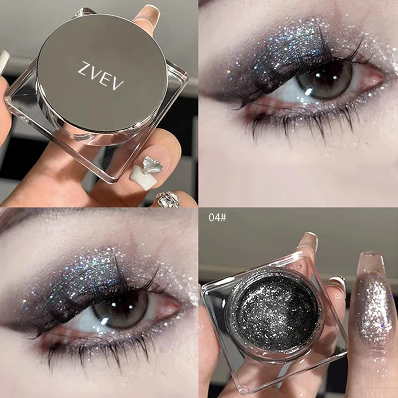 Glitter Punk Smoky Black Eyeshadow Gel Makeup Palette Metallic Dark Silver Wet Eyes Shadow Highlighter Pearl Pigments Cosmetics Qme 04