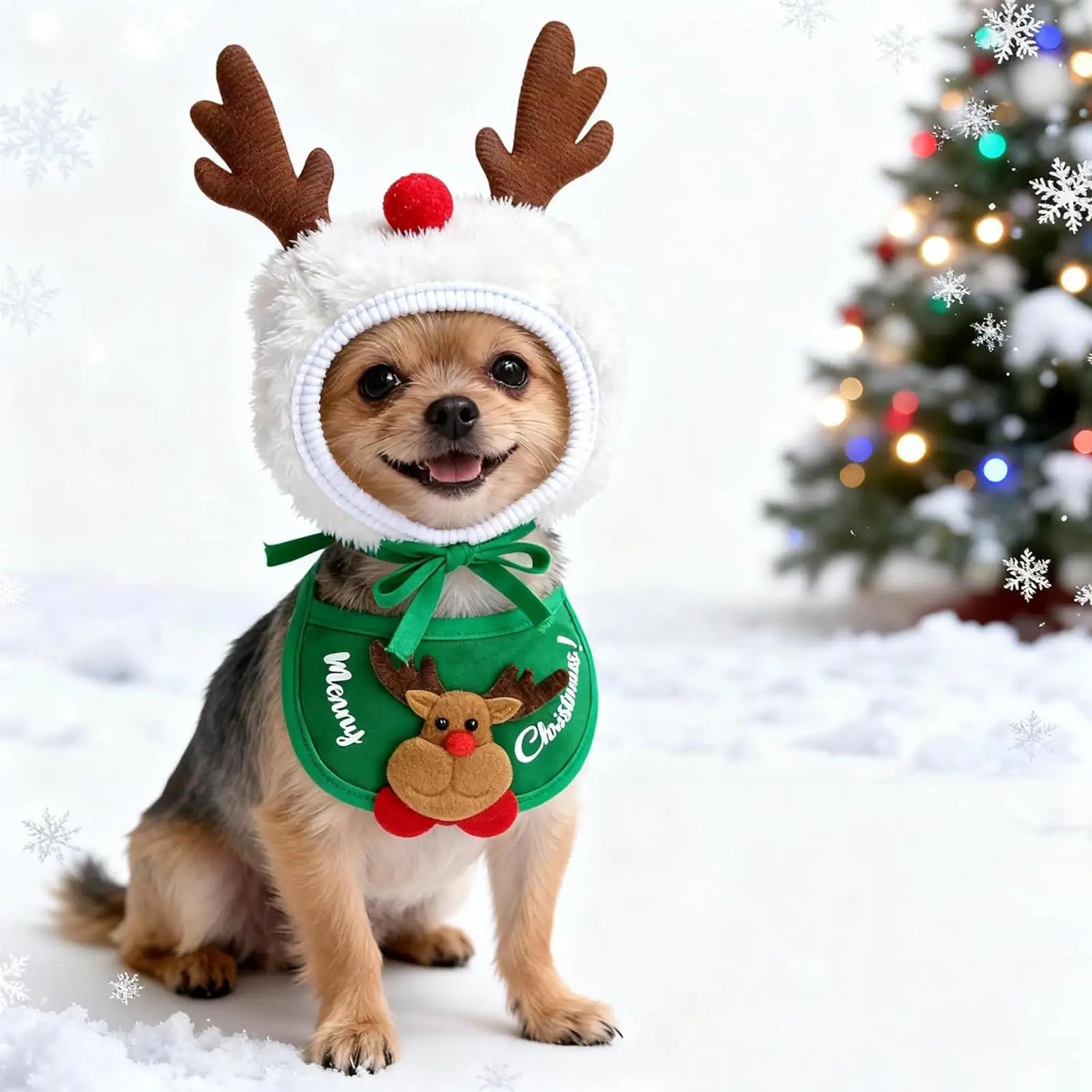 Dog Christmas Costume Festive Pet Hat Bandana Puppy Costumes Qme