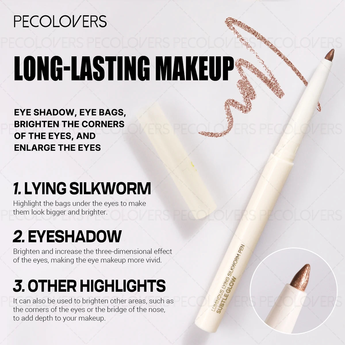 Pearlescent Highlighter Eyeshadow Pen Long-lasting Glitter Finish Qme