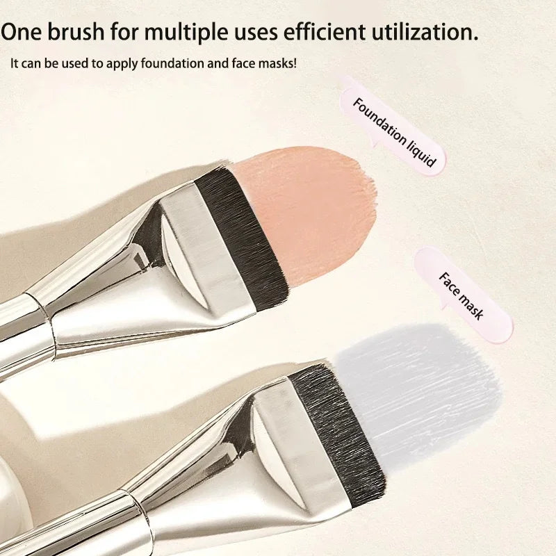 White Plastic Handle Flat Foundation Makeup Brush Soft Synthetic Hair Qme