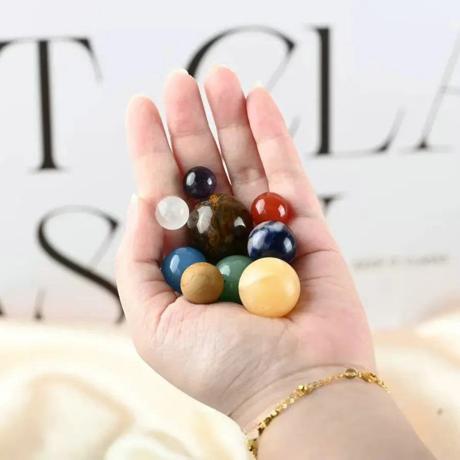 Crystal Sphere Ball Kit 9 Planets Solar System Gemstones Sphere Galaxy Universe Model Celestial Creative Gift Home Jewerly DIY Qme