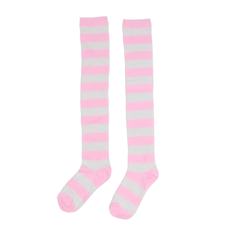 Women Striped Stockings Over Knee Length JK Long Socks Ladies Girls Qme A12 One Size
