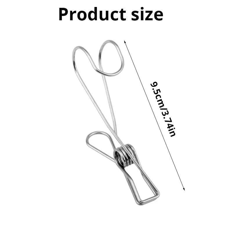 10pcs long tail metal hanging clothes clip with hook, suitable for outdoor, kitchen and office clothing hanging Qme