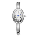 Minimalist Thin Gold Metal Bangle Ladies Watch, Small Oval Dial Roman Scale Quartz Dress Watch, Elegant Gift for Girls Women Qme Silver White