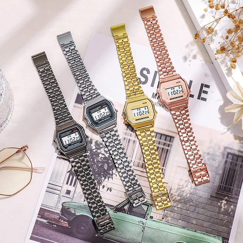 1pcs Luxury Rose Gold Women Watches Electronic Digital Display Retro Style Clock Men's Relogio Masculin Reloj Hombre homme Qme