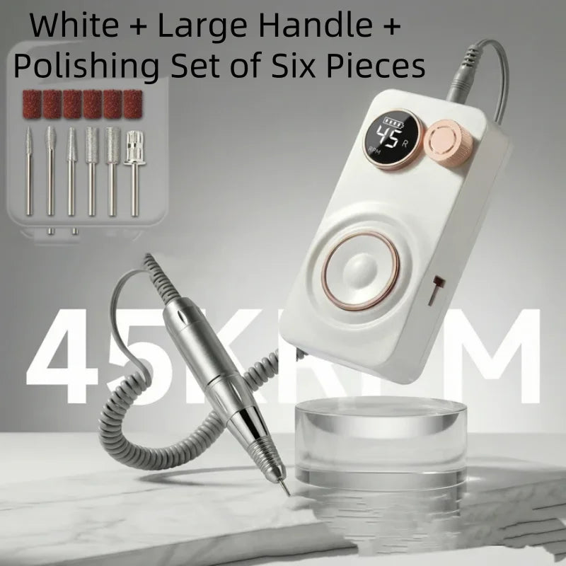 35000RPM Portable Low Noise Electric Handle Nail Remover Dead Skin Removal Nail Polish Grinding Machine for Nail Salons Qme 1pcs White A