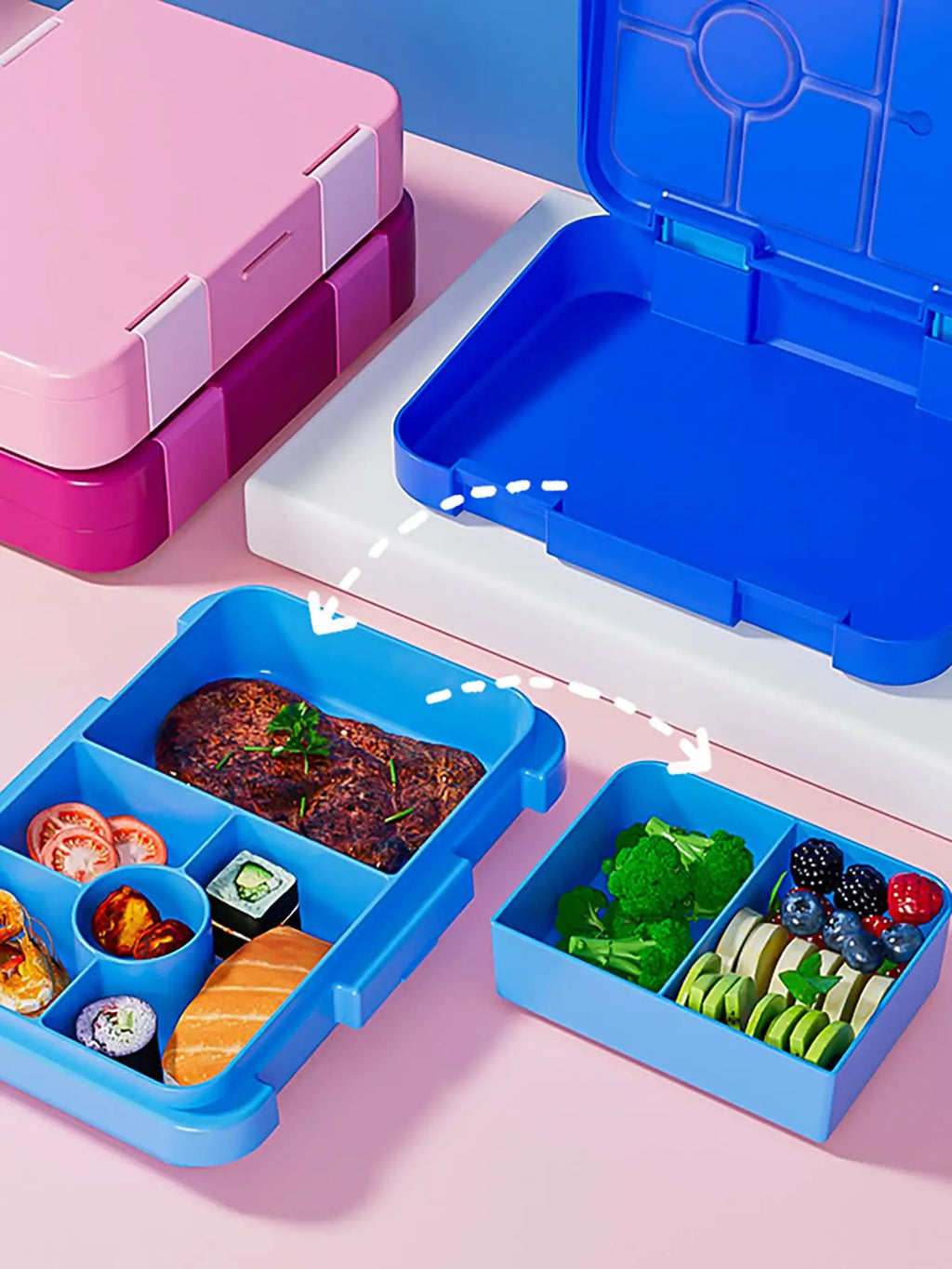 Large Capacity Double Button Lunch Box Divided Bento Detachable Easy Qme