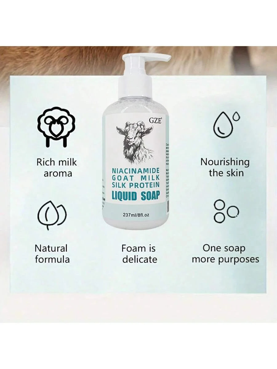 GZE Niacinamide Goat Milk Silk Protein Liquid Soap Moisturizing Gentle Deep Cleansing pH-Balanced Skin Texture Improvement Qme