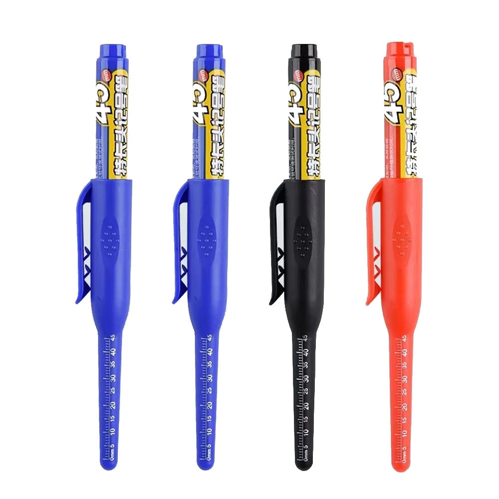 1-10Pcs Multi-Purpose 45mm Deep Drill Hole Long Nib Waterproof Marker Pens for Bathroom Woodworking Long Head Carpenter Pen Qme 2blue 1black 1red