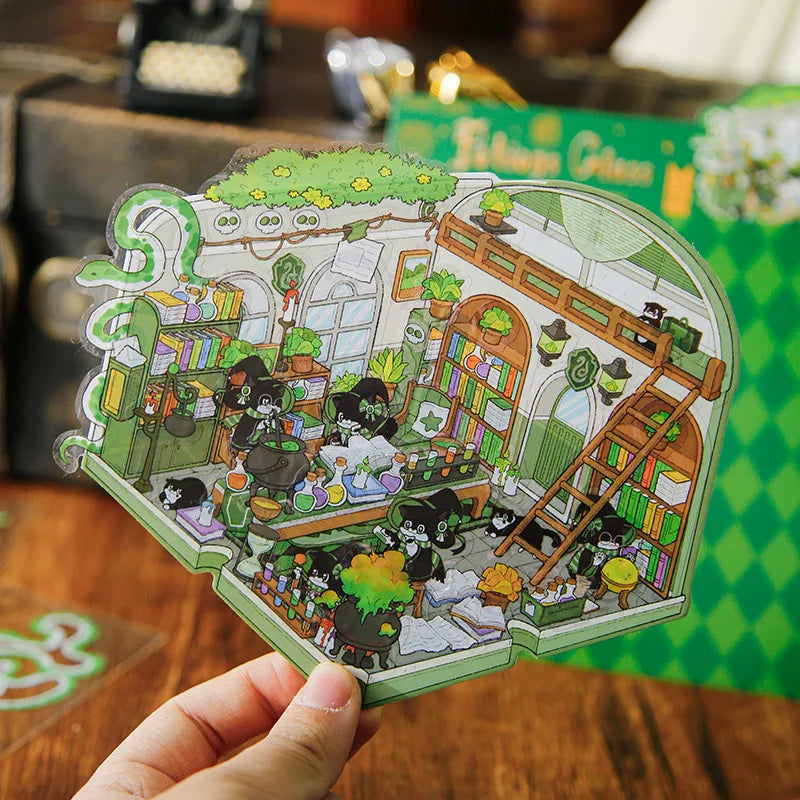 3D Scenery Stickers Magician Cat Cute Kawaii Scrapbook Stationery DIY & Handbook Decoration for Phone Case Notebook Qme