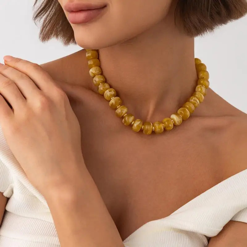 Y2K Colorful Smudging Resin Beads Chain Necklace For Women Trend Collares Vintage Clavicle Chain Party Jewelry Qme A13