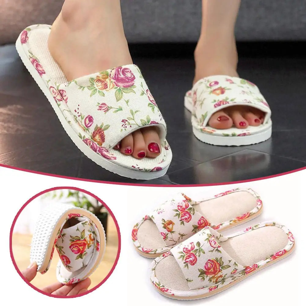 Fashion Floral Slippers Women Casual Comfortable Indoor Home Flat Shoes Anti Slip Sandals Spring Autumn September Essential Qme