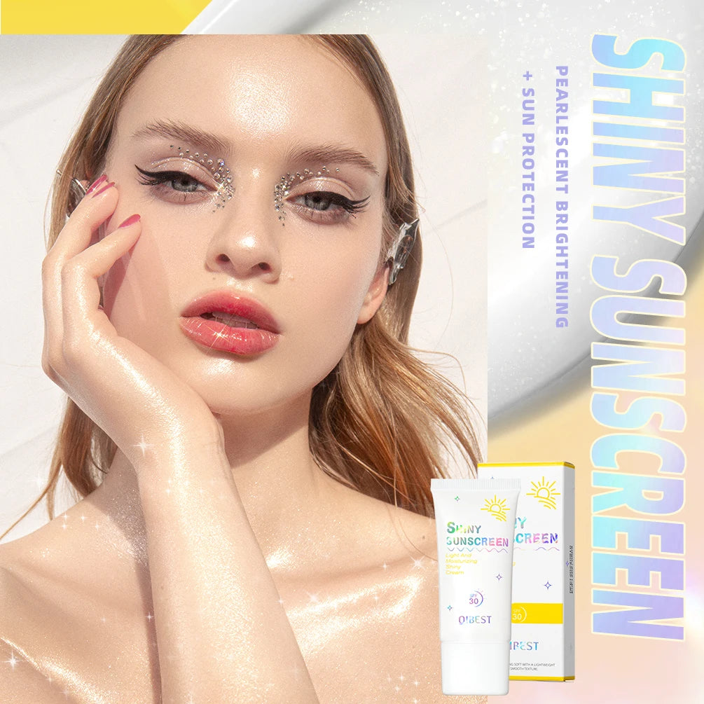 QIBEST 2 In1 Sunscreen Face Lotion UV Protection Highlighting Makeup Sunscreen Shiny Brightening Sun Cream Anti-Aging Skin Care Qme