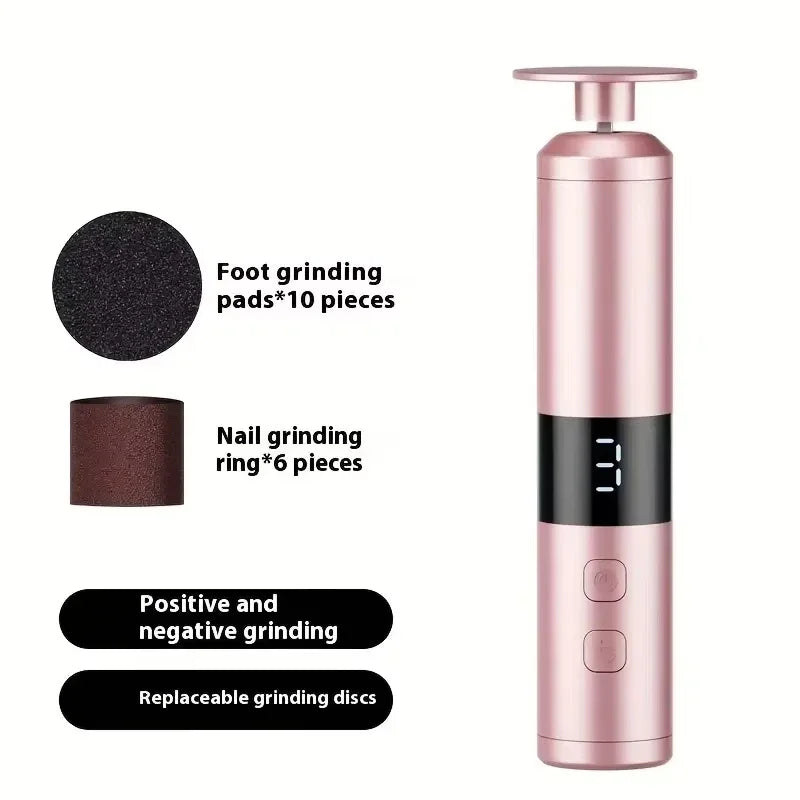 USB charging foot grinder, electric 2-in-1 foot grinder and nail grinder, foot and hand care, multifunctional foot beauty device Qme pink