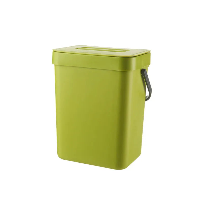 Large Capacity Under Cabinet Trash Can with Lid,Thickened Hanging Garbage Bin No Drilling,Space-Saving Simple Style for Kitchen Qme Green 3L