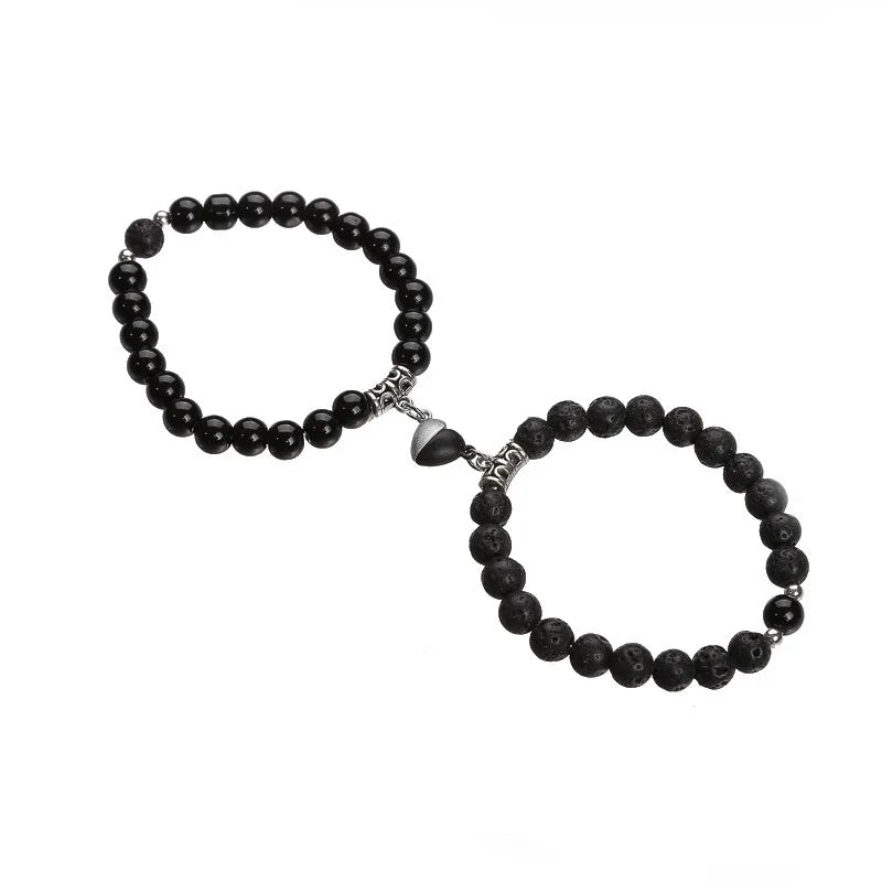 Hot Sale Zinc Alloy Purple and More Colors Couple Bracelets Heart Magnetic Attraction Matching Bracelet for Lovers Qme BlkWhtLove-VSB