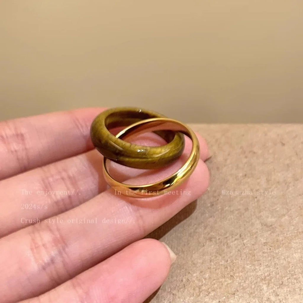 Fashion Sense of Design Charm Double Layers Spotted Metal Round Circle Rings Women Gold Plated Alloy Popular Finger Ring Qme
