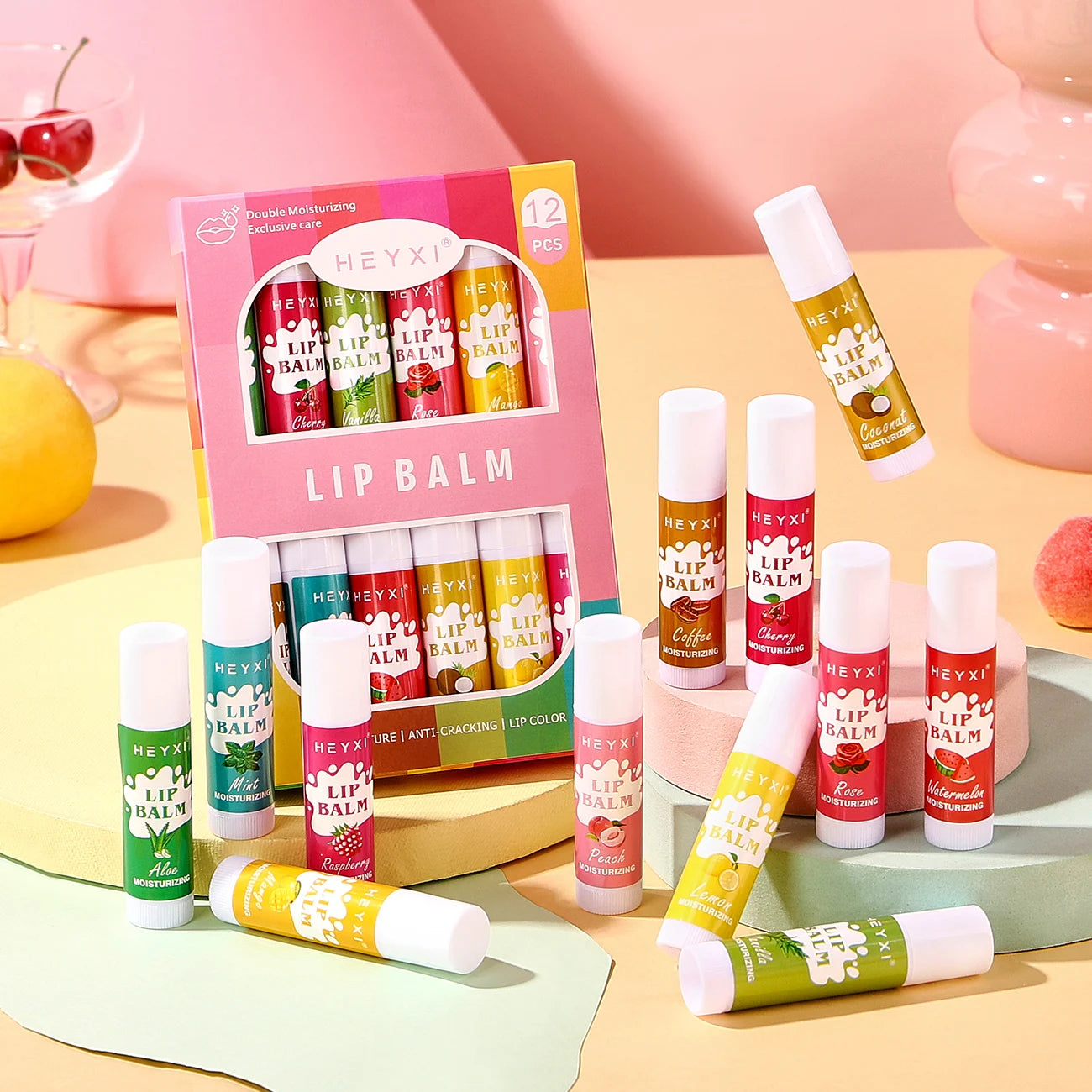 Lipstick Fruity Nourishing Lip Care 24-Hour Long-term Moisturizing Qme 12pcs