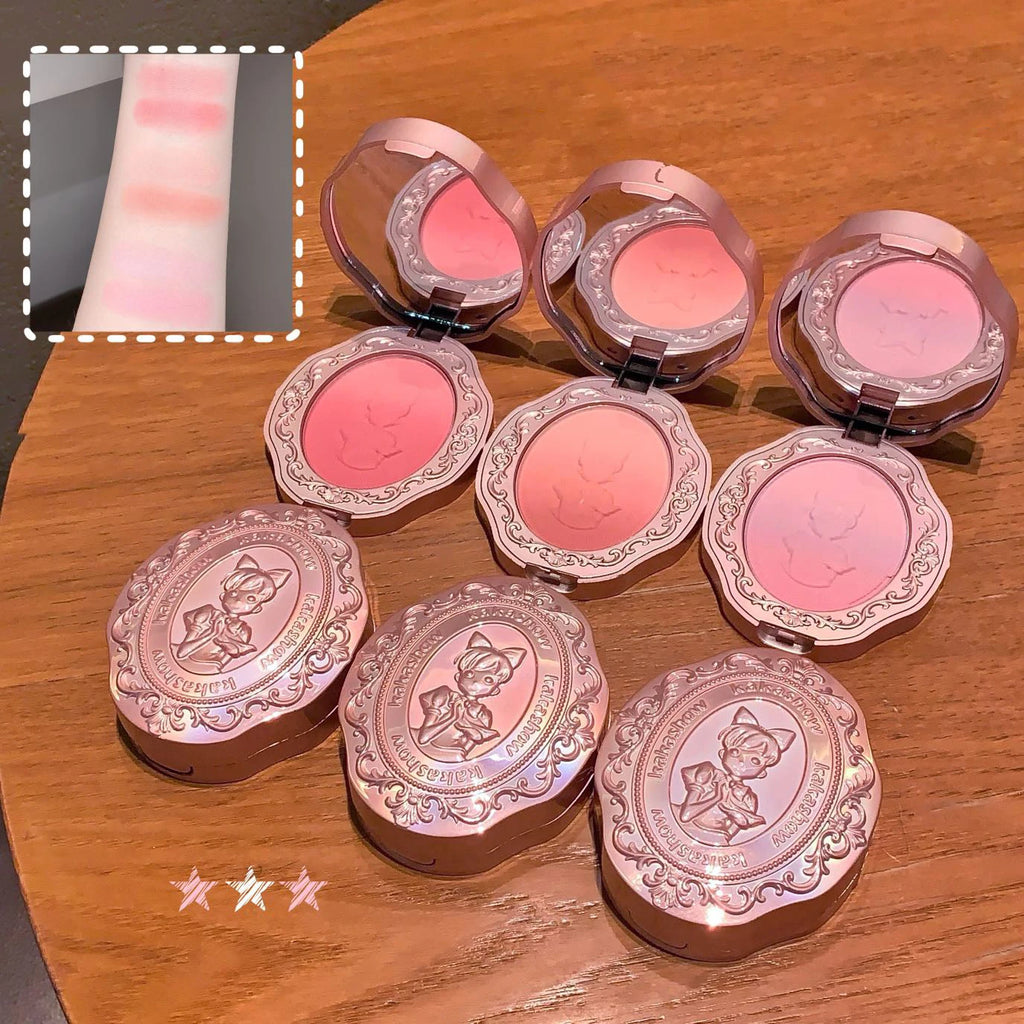 3 Colors Matte Embossed Blush High Pigmented Makeup Brightening Cheek Purple Blush Palette Pink Peach Natural Color Rendering Qme