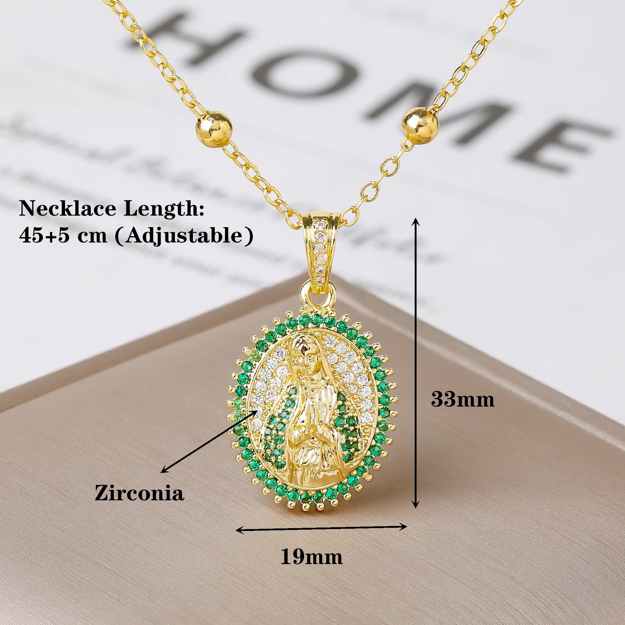 Multicolor Zirconia Oval Rectangle Virgen De Guadalupe Pendant Necklace Catholic Amulet Jewelry For Women Daily Baptism Gift Qme