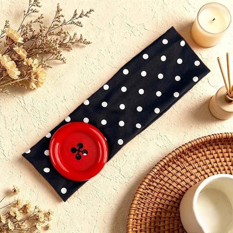Retro Women's Polka Dot Blue Button Headband Spicy Girl Ins Y2K Europe and America Fashion Headband Sweet Cool Yoga Headband Qme Pink Blue