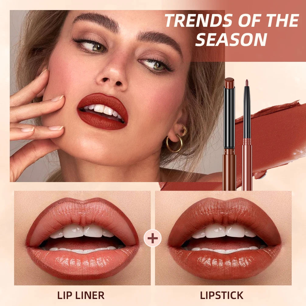 QIBEST 12 Colors Lip Makeup Nude Lipstick Pencil Waterproof Long Lasting Sexy Red Lip Stick Matte Lip Liner Pen Lipstick Qme
