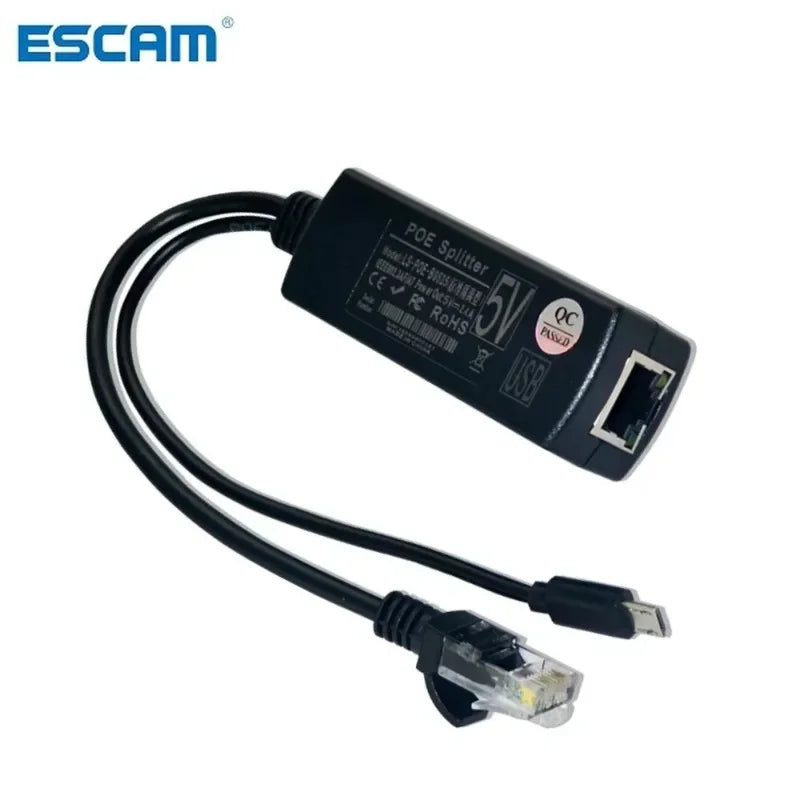 ESCAM 2.5KV Anti-interference Power Over Ethernet 48V To 5V 2.4A 12W Active POE Splitter Micro USB Plug for Raspberry Pi CCTV Qme China Mainland 2pcs Micro USB