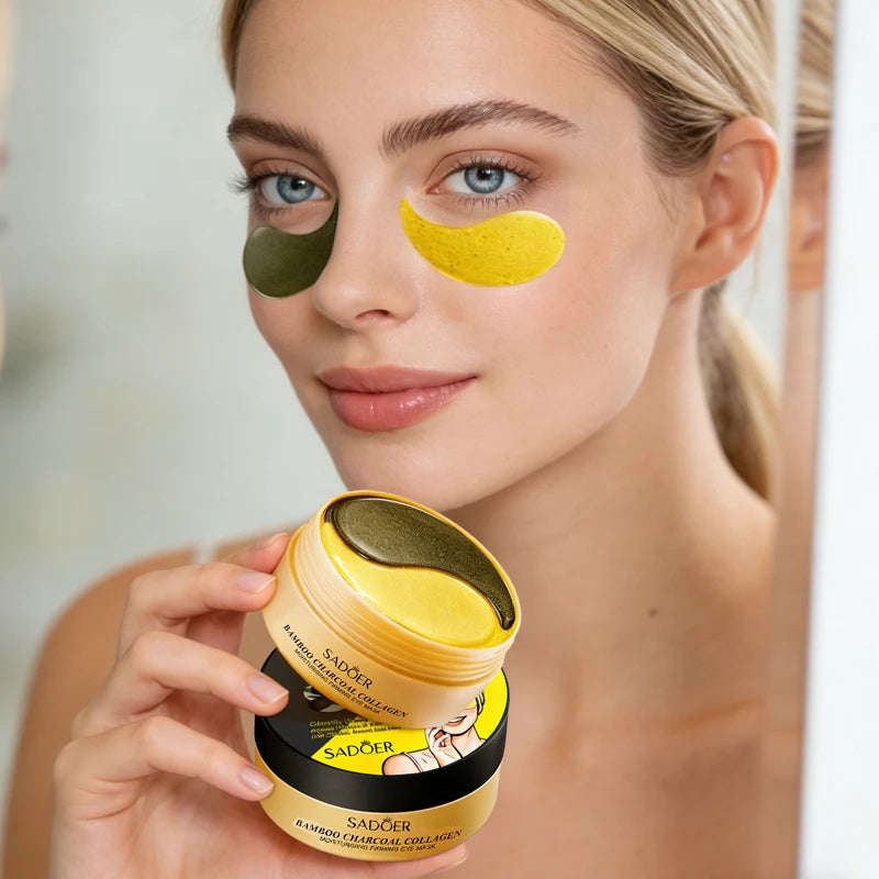60 Bamboo Charcoal Collagen Moisturizing Eye Mask Deep Firming Skin Qme