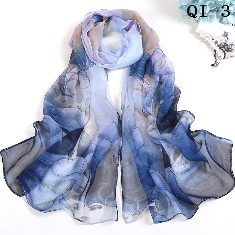 Painting Lotus Beach Sun Protection Chiffon Georgette Scarf Women