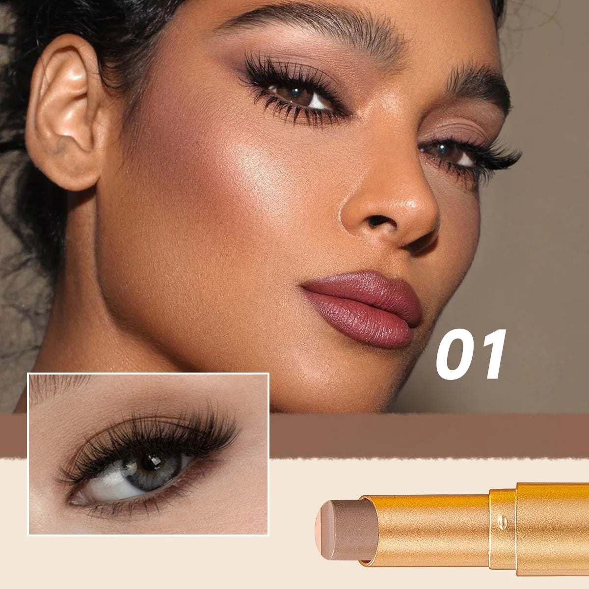 Three Eye Shadow Stick Waterproof Sweat Resistant Easy Apply Suitable Qme 01