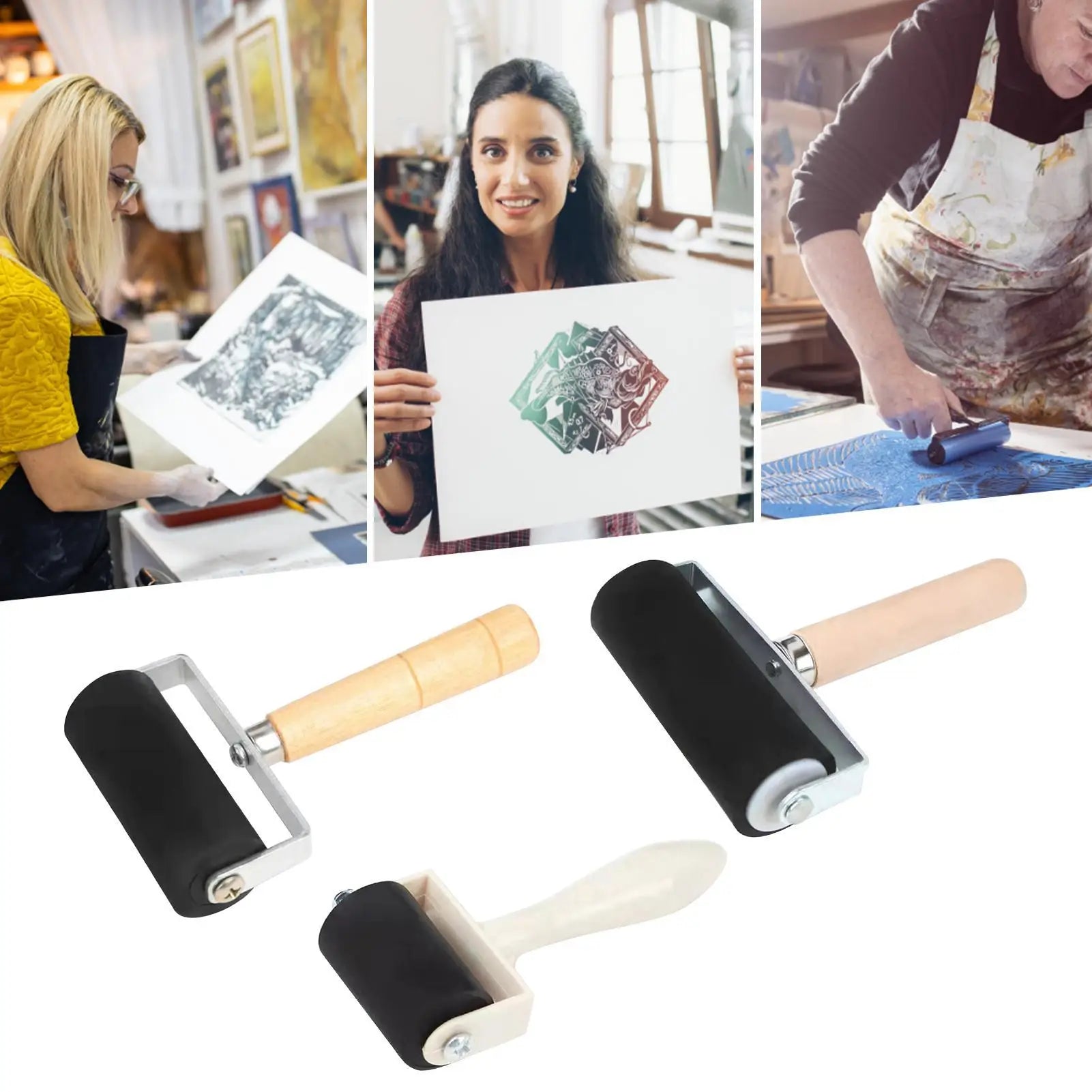 Craft Roller Crafting Roller with Wooden Handle Ink Applicator Stamping Tool for Printmaking Transfer Scrapbooking Art Paper Qme