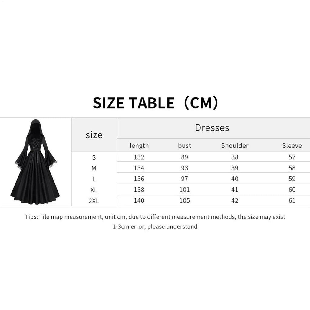 Witch Costume Black Skirt Gothic Dress-up With Hood Halloween Witch Outfit Costume Dress For Haunted House Cosplay Event Theater Qme