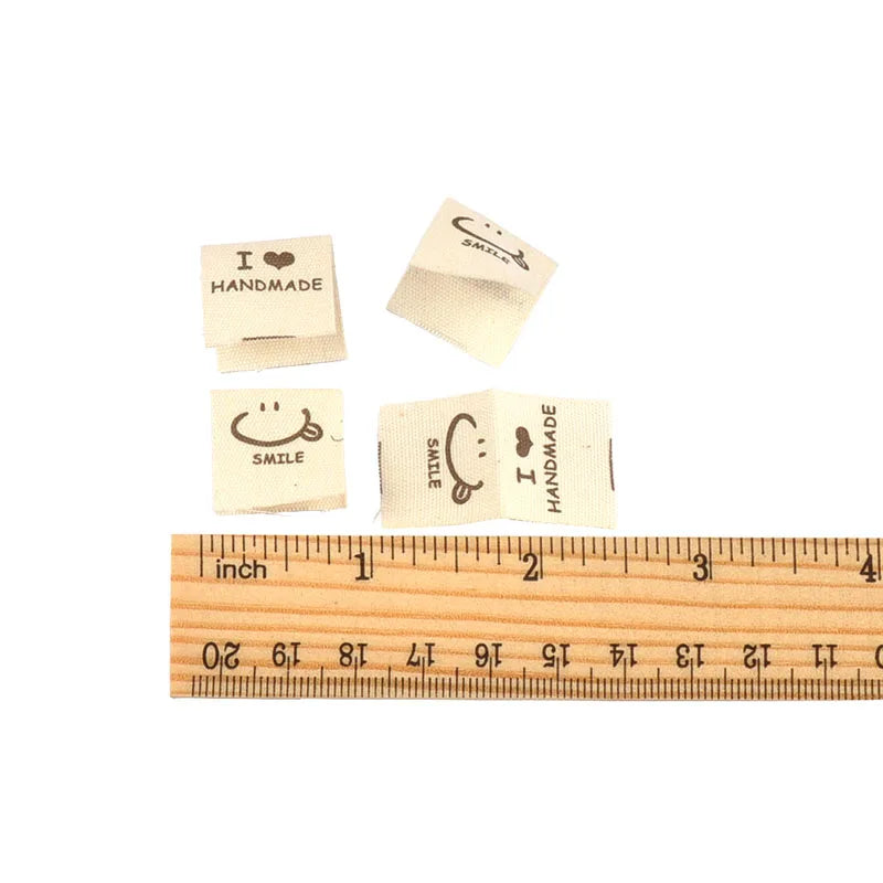 50pcs 19.5-44mm Random Mix Simple Beige Printed Labels For Clothing DIY Hats Bags Sewing Decorative Handmade Accessories C3782 Qme 5