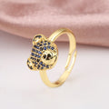 Shiny Cubic Zircon Bear Ring Cute Animal Gold Plated opening Adjustable Ring Luxury for Man Woman Party Jewelry Friendship Gift Qme Dark Blue resizable