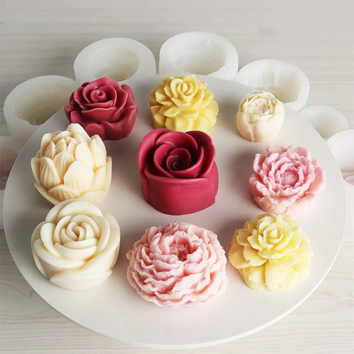 Lotus Flower Silicone Candle Mold Sunflower Peony Multi Style Soap Resin Crystal Mould Heart Rose Chocolate Ice Making Set Gifts Qme
