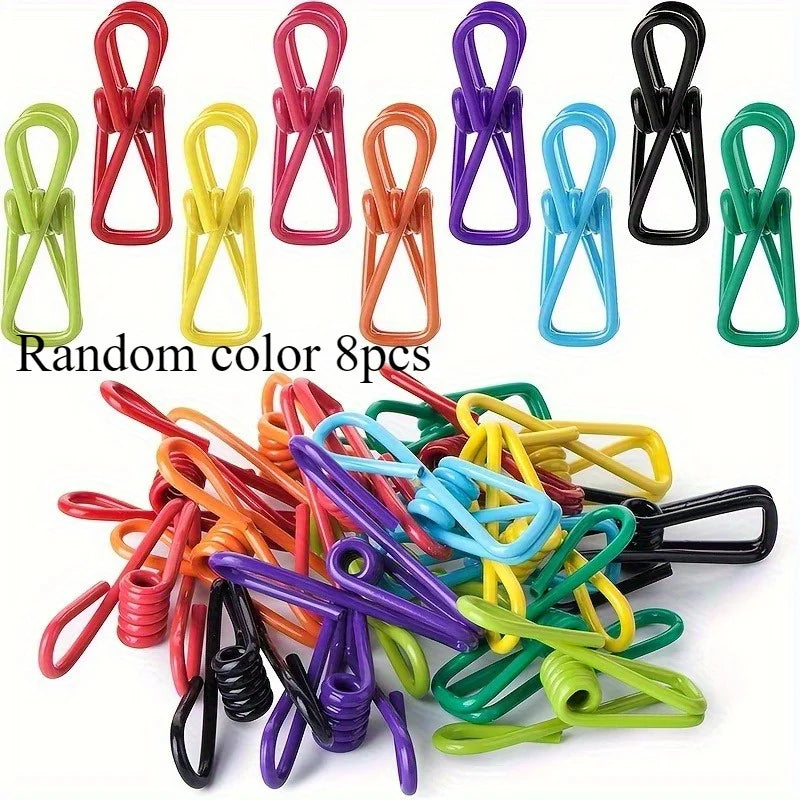 8pcs Colorful Multifunctional Coated Metal Spring Clips for Laundry Photo Paper Snack Bag Sealing Home Outdoor Use Qme Random color 8pcs