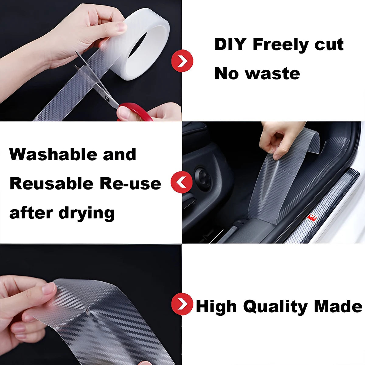 Car Door Protective Film Transparent 3D Carbon Fiber Door Edge Protector Wear-Resistant Anti Scratch Paint Guard Matte Sticker Qme