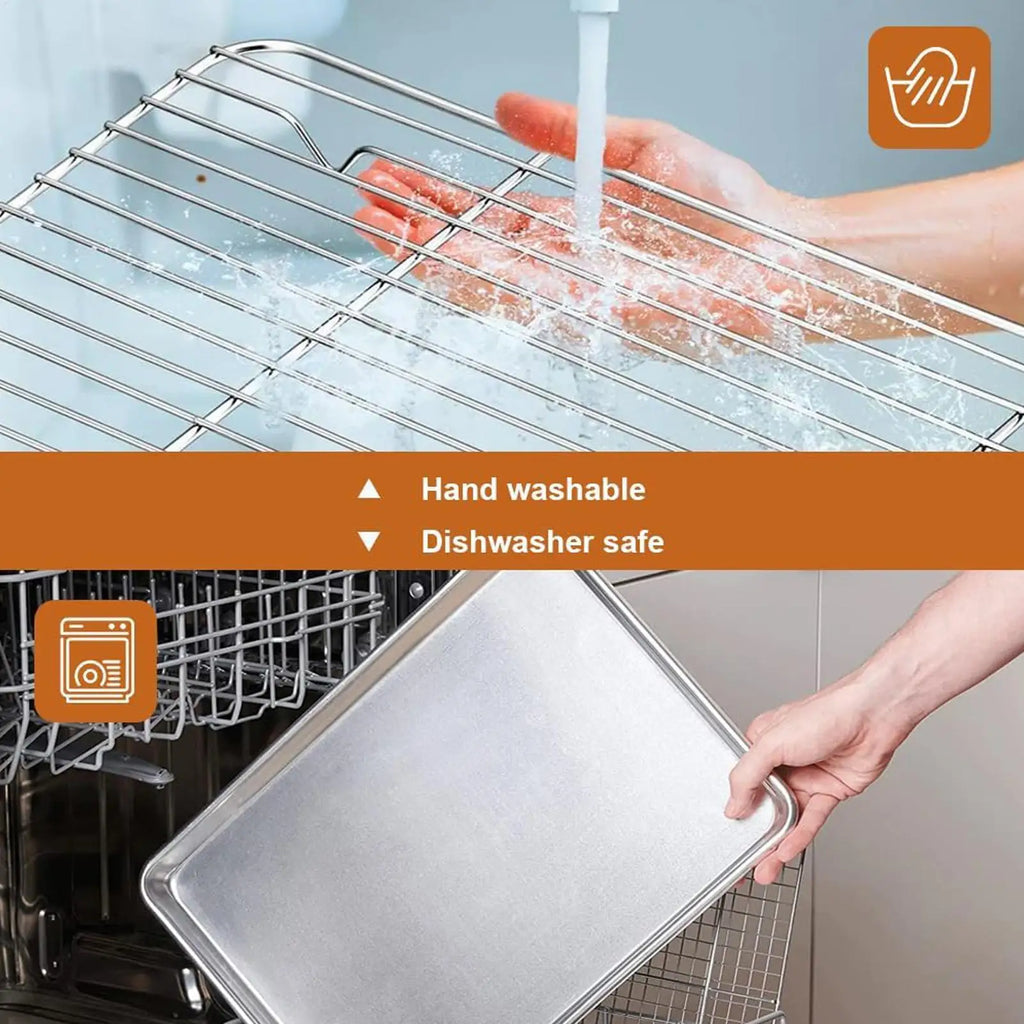 Baking Pans Set Stainless Steel Non-stick Multipurpose Trays With Cooling Rack Cooking Wire Rack For Cooking BBQ Outdoor Table Qme
