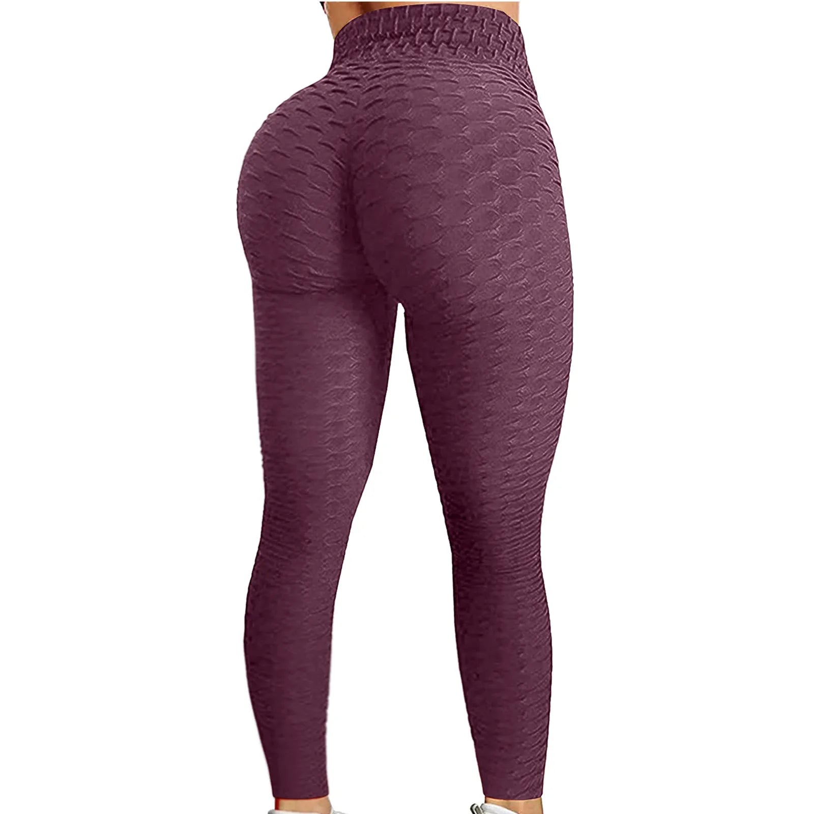 Women's Bubble Hip Lifting Exercise Fitness Running High Waist Yoga Pants Solid Color Fashionable Yoga Pants Qme Wine XXL