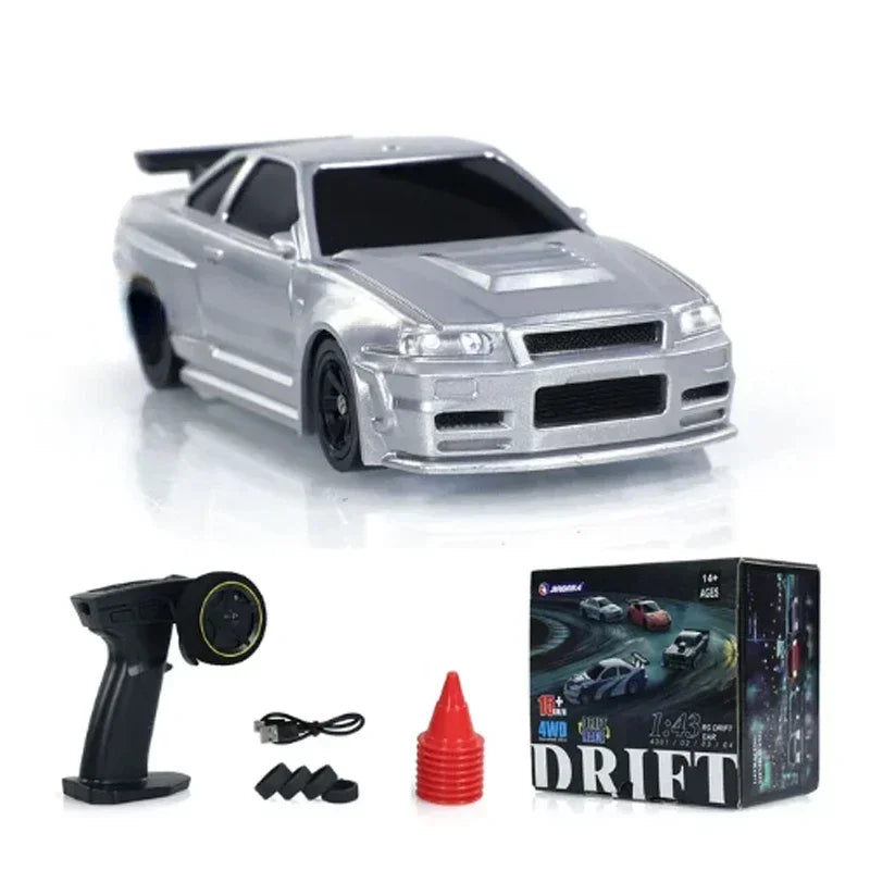 2.4G RC Drift Car 1/43 4WD Remote Control Car High Speed Four Wheel Drive Radio Controlled Mini Racing Car Model Boys Toys Gifts Qme Silver