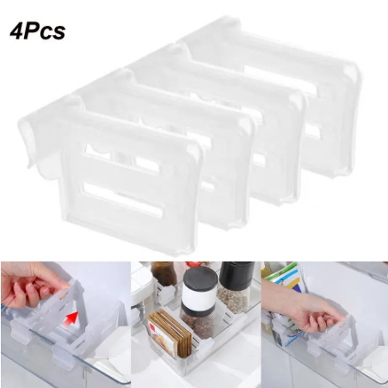 4PCS New Refrigerator Space Telescopic Partition Side Door Box Separator Organizer Divider Splint Kitchen Classifies Accessories Qme A