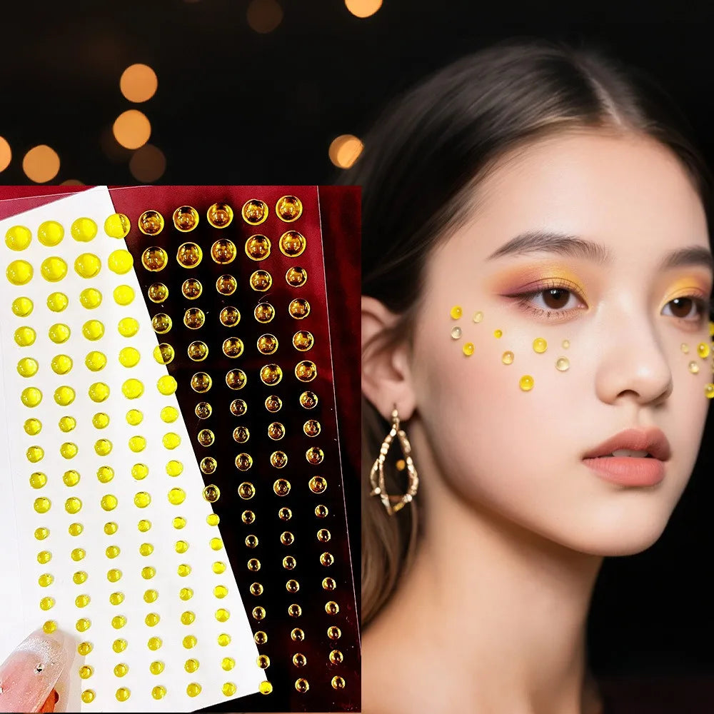 Multi Size Crystal Water Drop Stickers 3D Teardrop Clear Resin Glass Self Adhesive Makeup Tattoo Sticker for Party Stage Cosplay Qme Yellow 162pcs