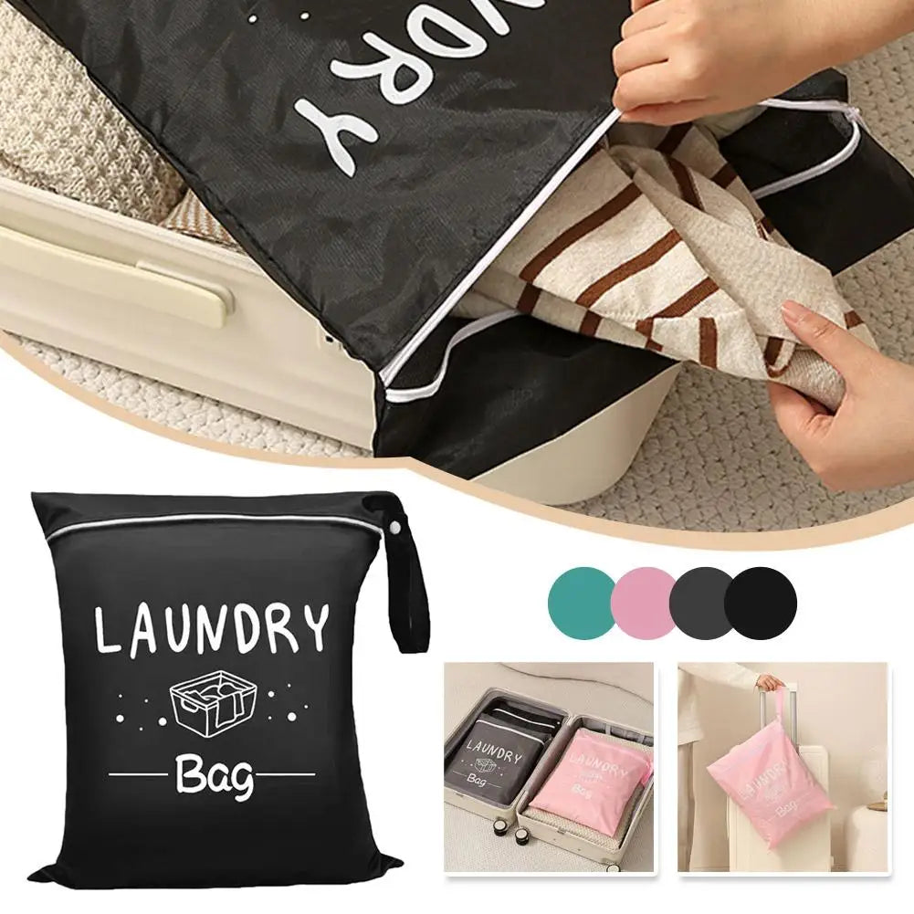 Travel Laundry Bag with Zipper Waterproof Dirty Clothes Storage Pouch Portable Drawstring Laundry Organizer for Suitcase/Dorm Qme
