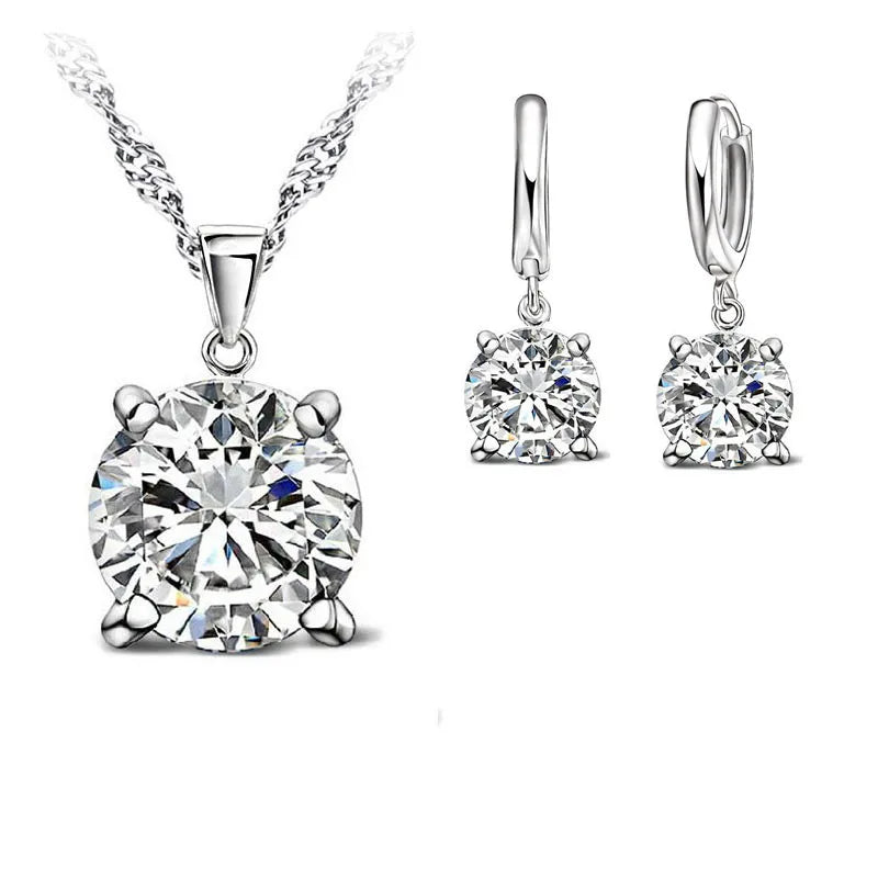 Real 925 Sterling Silver Color Earrings CZ Crystal Classic Round Earrings For Women Wedding Engagement Fashion Brand Jewelry Qme White