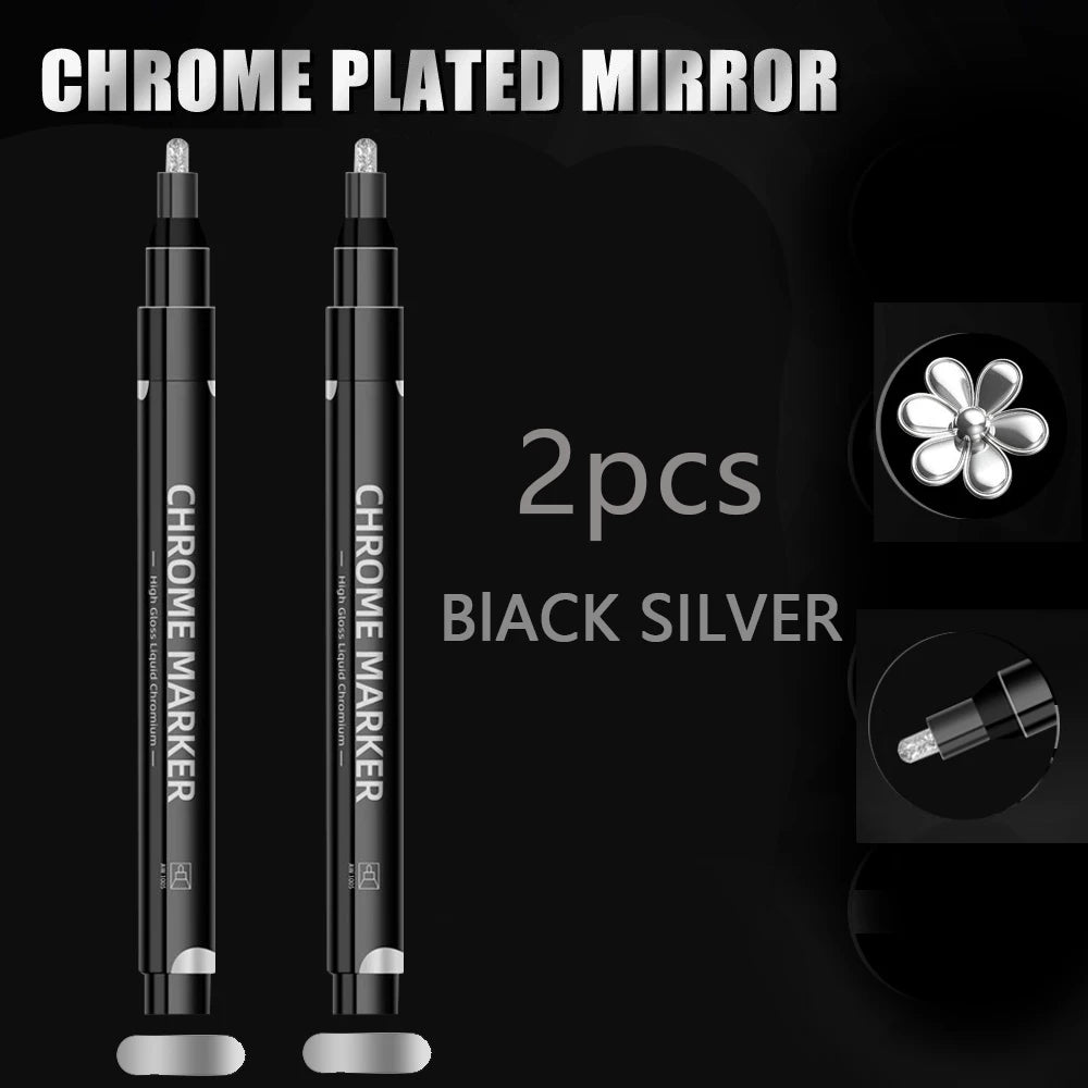 1/2 Pcs Mirror Chrome Metallic Markers, Waterproof Paint Repair,For Rock Ceramic Glass Metallic 2mm Nib, Painting DIY Craft Qme 2 Black Silver